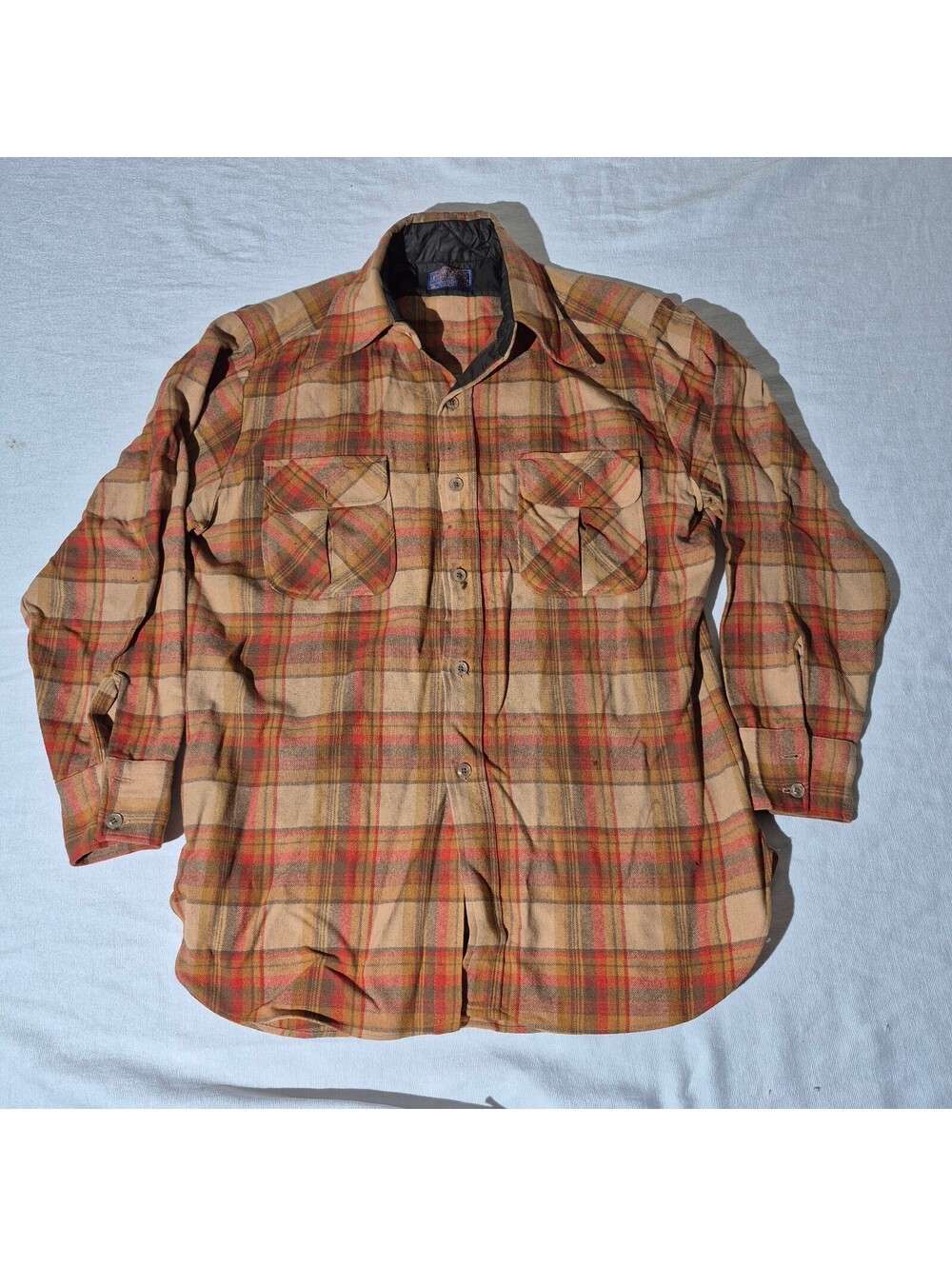 60s 70s Vintage Pendleton Trail Plaid L Large Wool Button Up Flannel Shirt